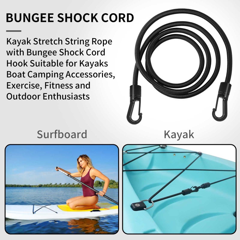 CLIO 1/4" x 10' Elastic Bungee Shock Cord - Kayak Stretch String Rope with Bungee Shock Cord Hook Suitable for Boat Camping Accessories, Exercise, Fitness and Outdoor Enthusiasts (10 Feet Rope + 4 Hooks) - Image 4